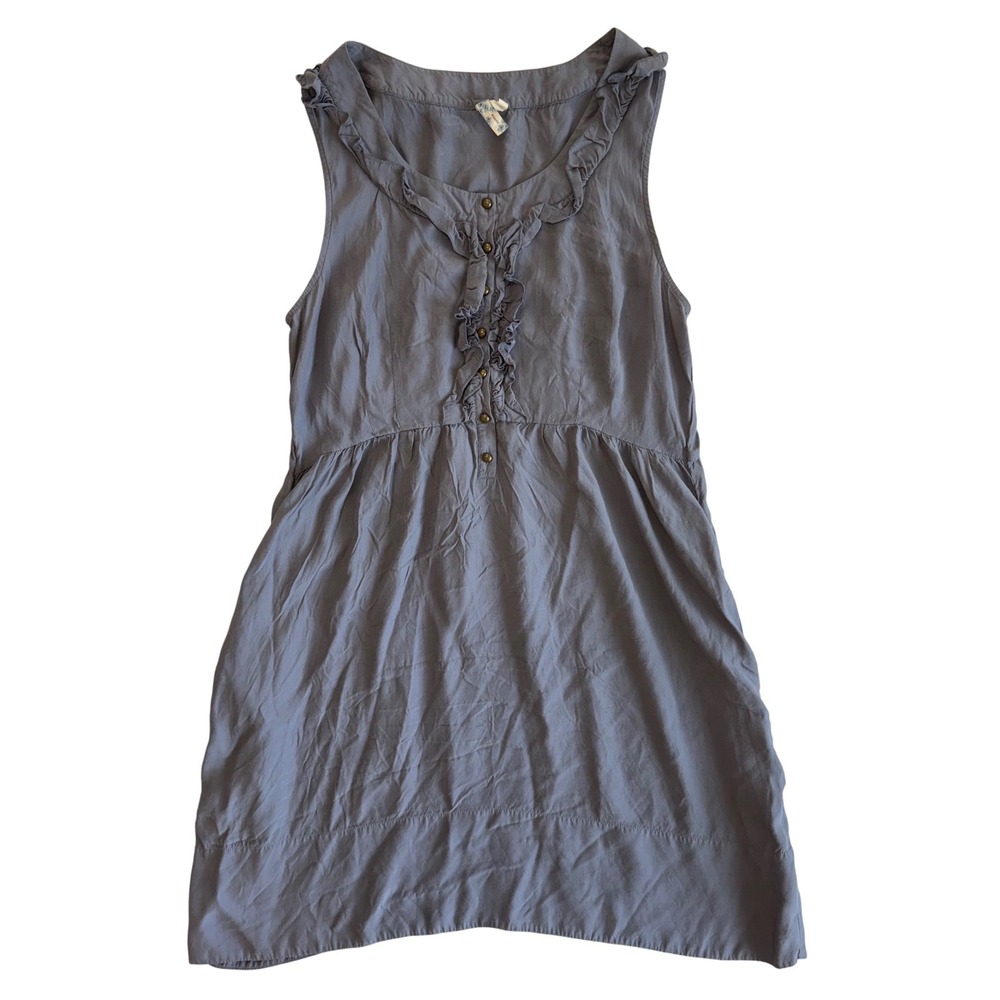 Maeve Anthropologie Large Blue Dress Sleeveless‎ Ruffle Button Summer Casual